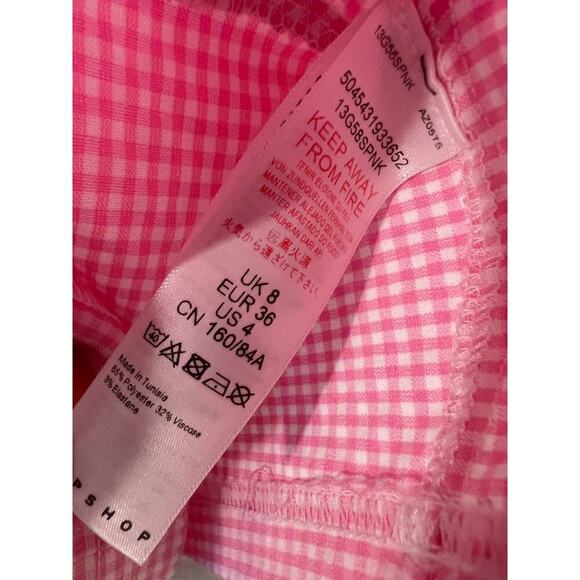 TOPSHOP Size 4 Pink White Checked Crop Top Preppy Cute - Picture 3 of 5